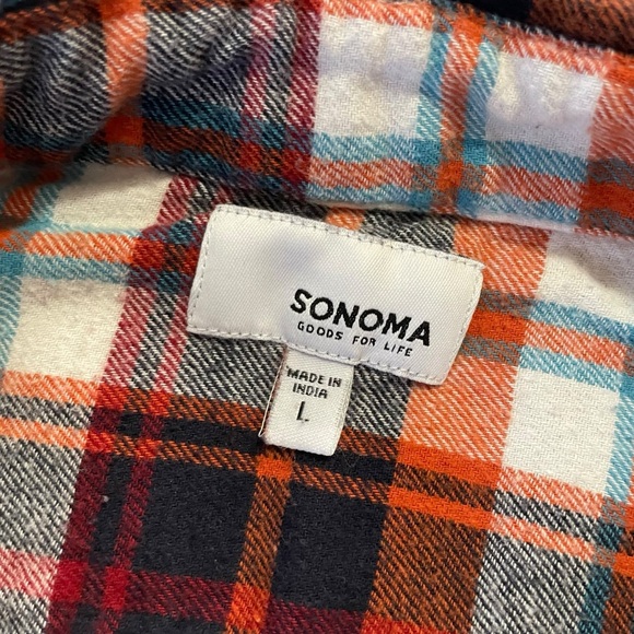 Cutom handmade One of a Kind AC / DC Orange and Blue Plaid Flannel Shirt Men’s L - Picture 4 of 4